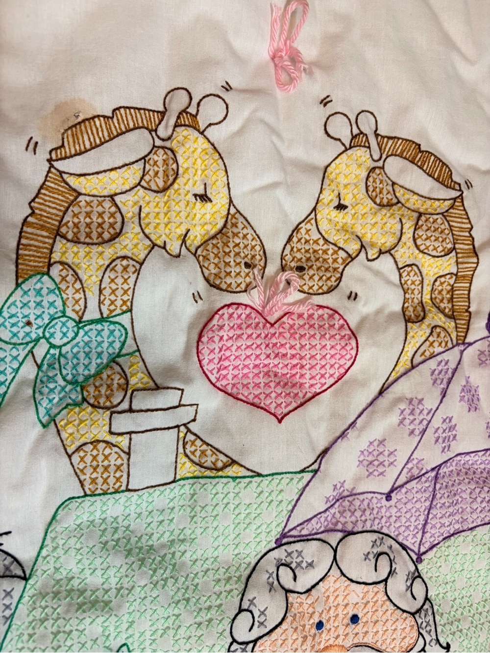 Handmade Cross Stitch Noah's Ark Baby Quilt Blanket Safari Sweet Cute Animals